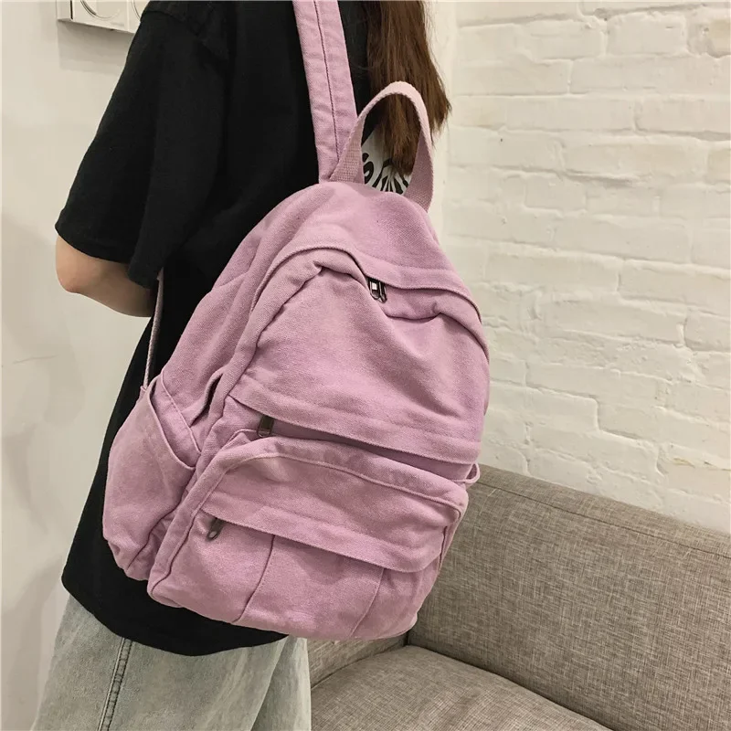 Fashion Solid Color Backpack Women Canvas School Bags For Teenage Girls Casual Travel Backpack Female Student School Backpack