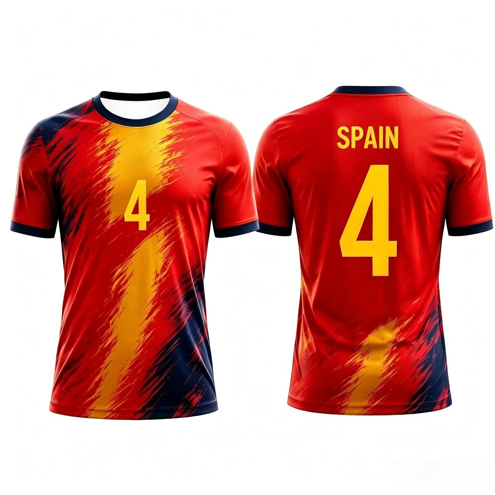 Spain 2026 Breathable Fashion  Jersey Polyester Quick Dry Short Sleeve Football Shirt Multiple Number Options