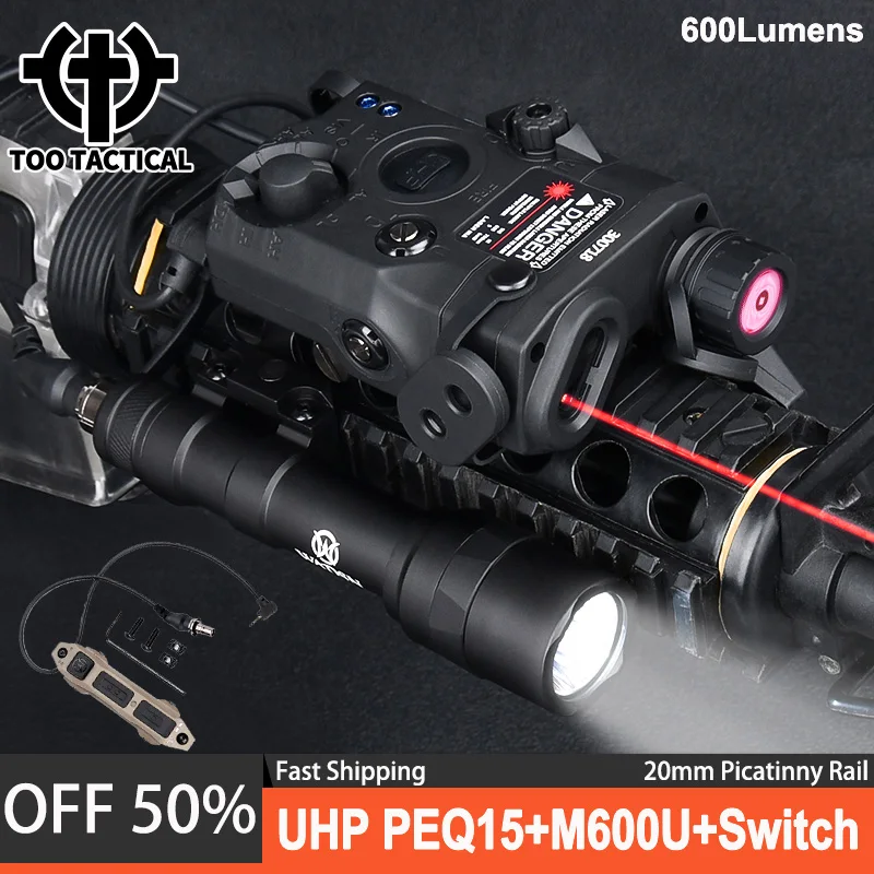 

UHP PEQ-15 IR Illuminator Light Wadsn M600U Flashlight Tactical M300A Scout Lights PEQ 15 Red Green Indicator With Dual Switch