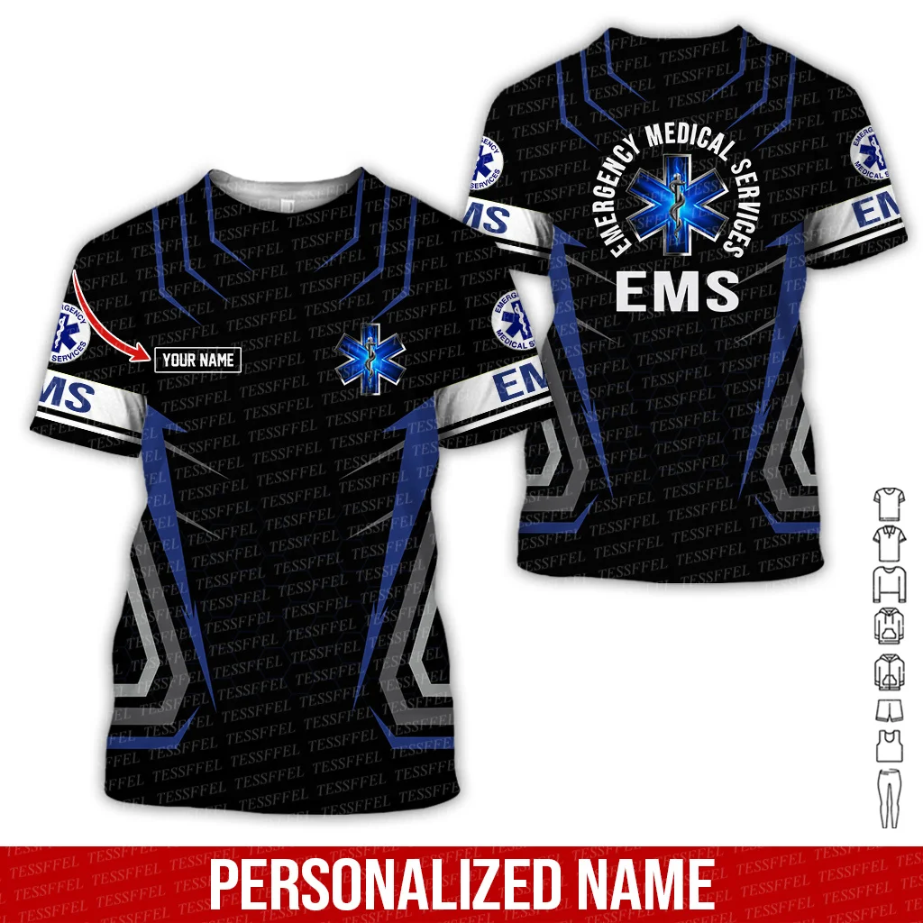 Custom Name EMS Paramedic EMT Nurse Cosplay Worker Retro Vintage T-Shirts Unisex Harajuku 3DPrint Pullover Casual Short Sleeve E