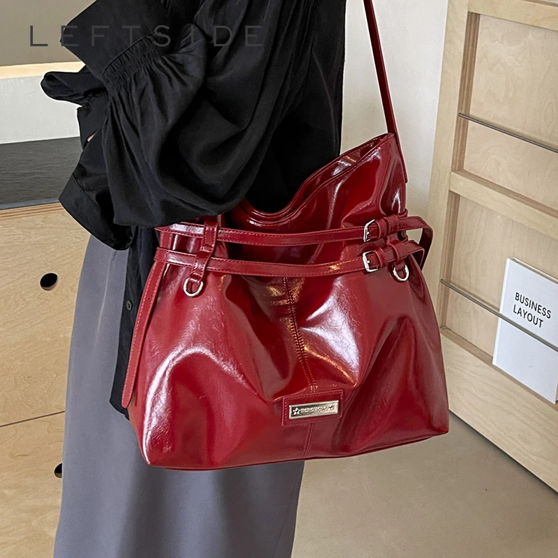 Large PU Leather Crossbody Bag For Women 2024 Y2K Korean Fashion Handbags And Purses Females Belt Design Red Shoulder Bag