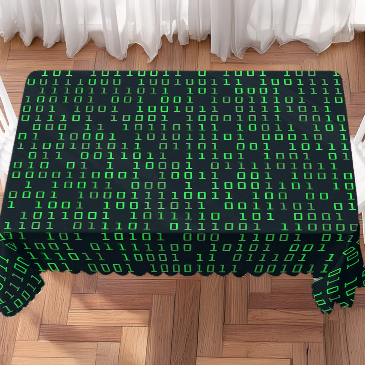 Tech Style Green Matrix Code Print Waterproof Washable Tablecloth, Rectangular Table Cover for Game Themed Party Decor