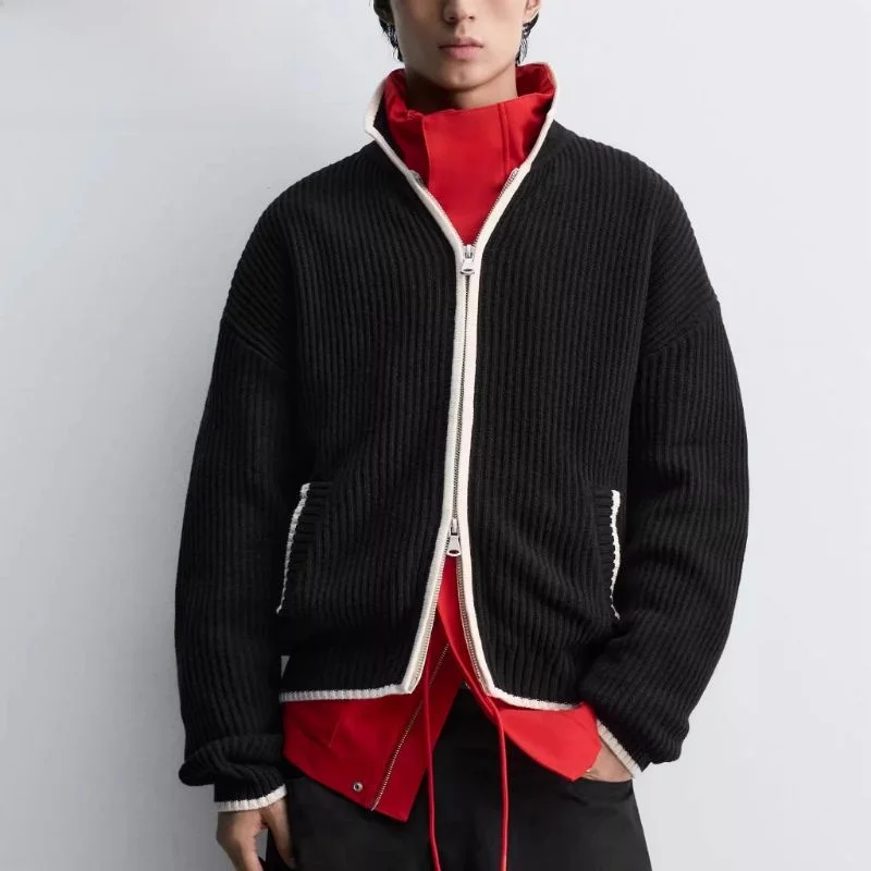 

Loose Color Blo Knitted Sweater Jaet Zipper Closure Soft een Fiber Women's Autumn New Arrival Faion Vintage Sle