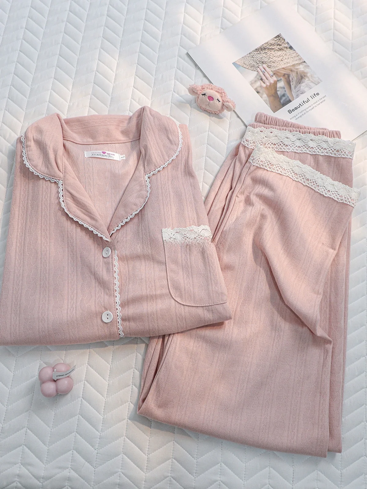 

Pure Cotton Long Sve Spwear Set for Women Spring Autumn New Sle Home Clothes Fufu Sweet Two-Piece Home Suit