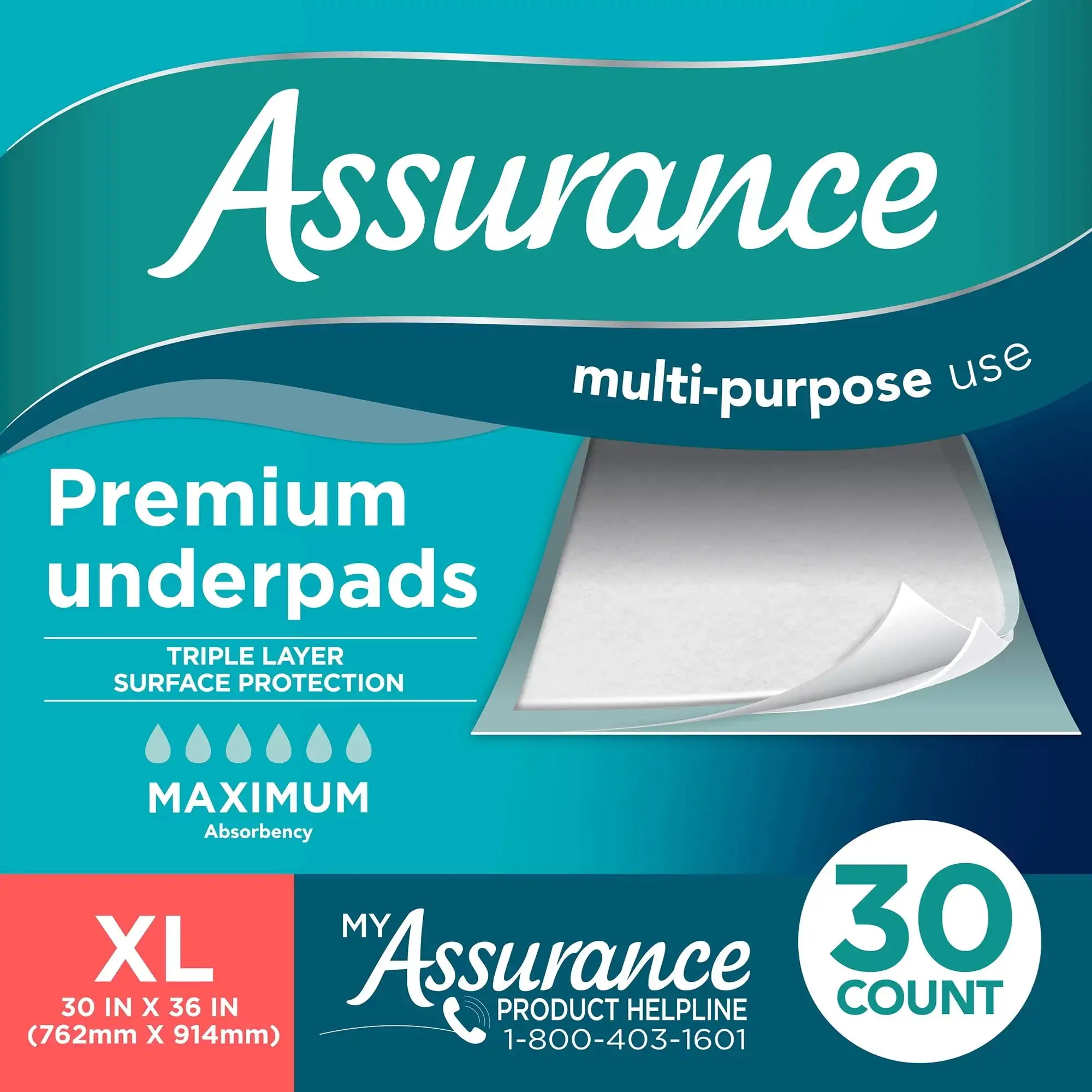 

Unisex Premium Quilted Underpad, Maximum Absorbency, XL (30 Count)