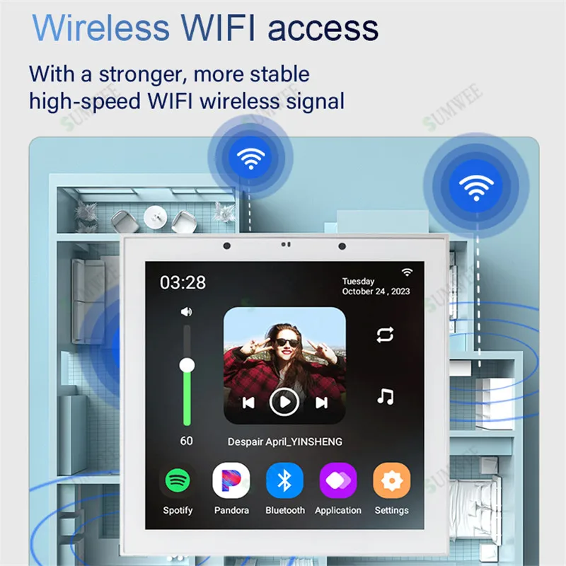 Amplificador de parede de áudio inteligente wi-fi, 4 polegadas, alexa, android11, tuya, painel de controle de música de fundo, tf, bluetooth, sistema de alto-falantes de teto