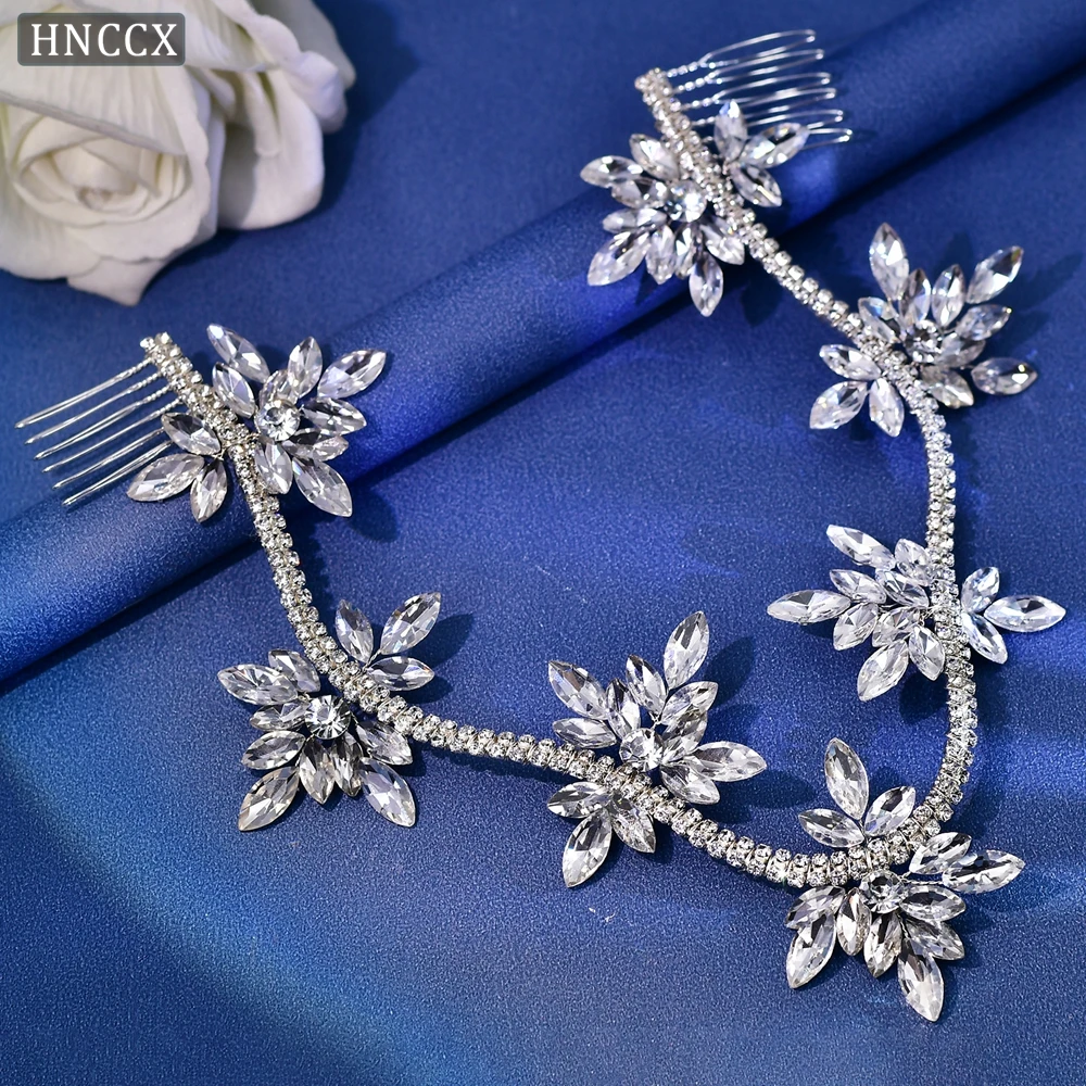 HNCCX Bridal Crystal Flowers Forehead  Wedding Hair Accessories Handmade Rhinestone Forehead Tiara Crown for Bride CP618