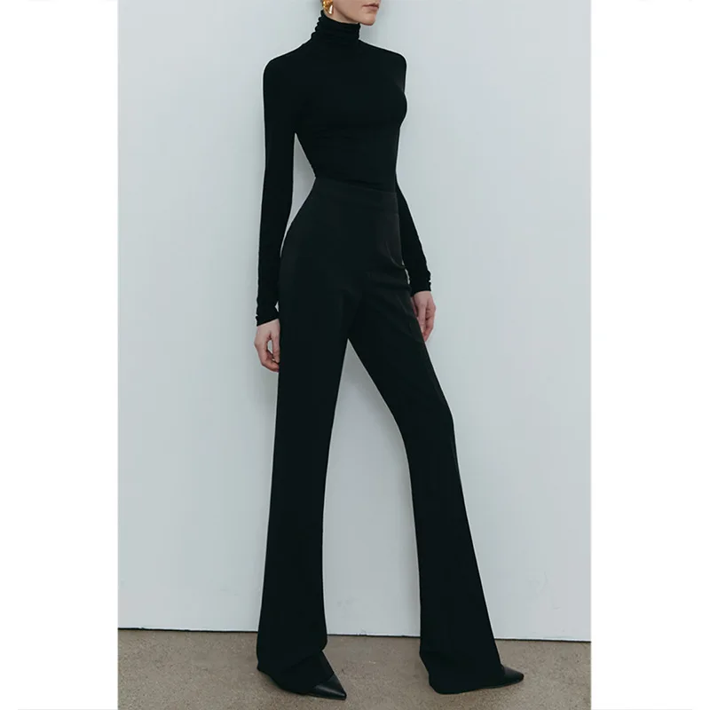 

Женские брюки-клеш 2026: Новые весенне-осенние брюки с высокой талией, широкими штанинами и драпированным эффектом, повседневные, стройнящие, расклешенные