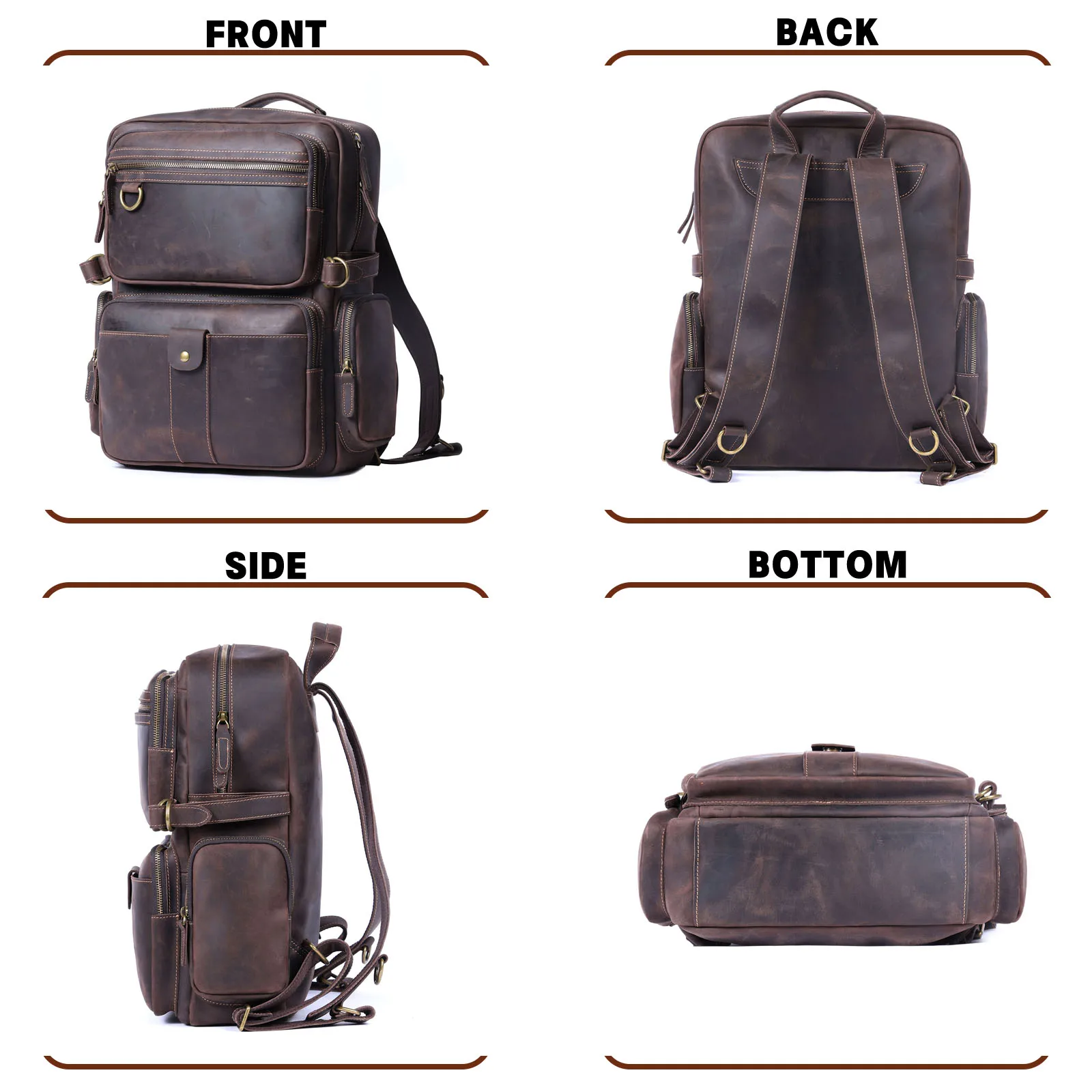 S.WORKER Vintage Echtleder-Rucksack Laptop-Tasche Casual Crazy-Horse-Leder Schultasche Outdoor-Reise-Weekender-Tasche – Detail 7