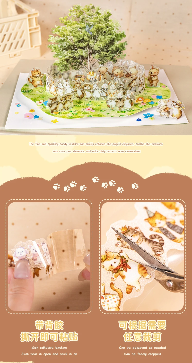 Journal GO 3cmx2m Cute Animals Tape Stickers for Collage Junk Journal Landscape Materials Journal Mobile Phone Laptop diy Decals