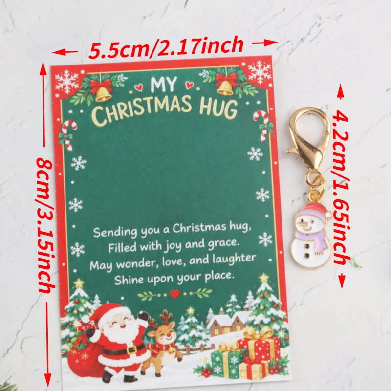 24pcs 2dMixed Christmas Keychain and Greeting Card Set，Christmas ornaments include penguins, snowmen, and Christmas trees，Paired