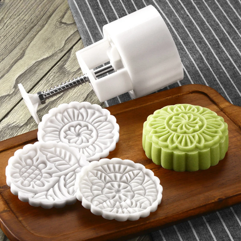 185g Large Moon Cake Mold 3D Plastic Candy Maker Home Made Cookie Maker With 3 Pattern