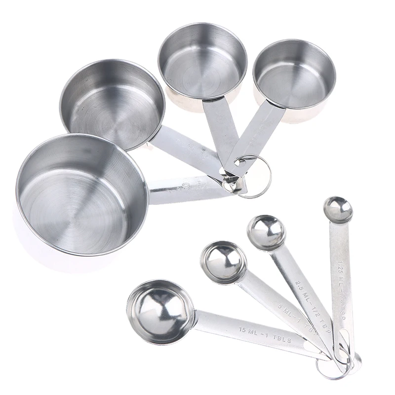 4/6/8Pcs Set Stainless Steel Measuring Spoon Cup With Scale Measuring Ruler Egg Beater Spoon Kitchen Baking Measuring Tool