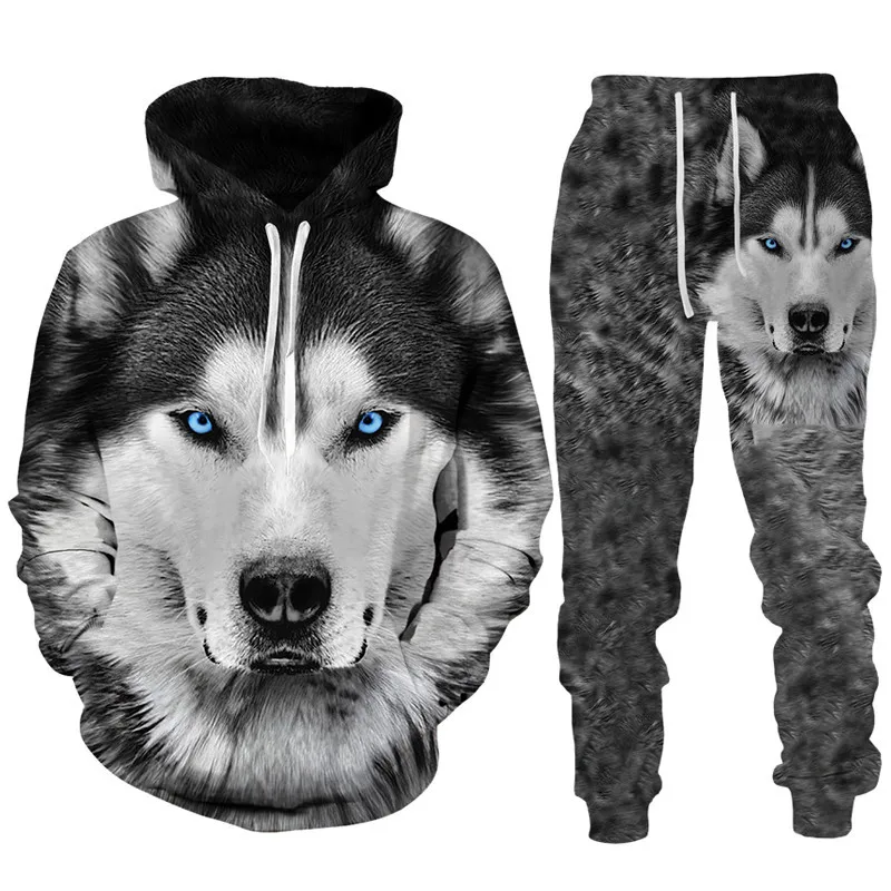 Dazzle Wolf 3D Print Tracksuit Set Man Woman Hoodie And Pants 2pcs Sets Hip Hop Streetwear Oversized Casual Pullover Sweatshirt