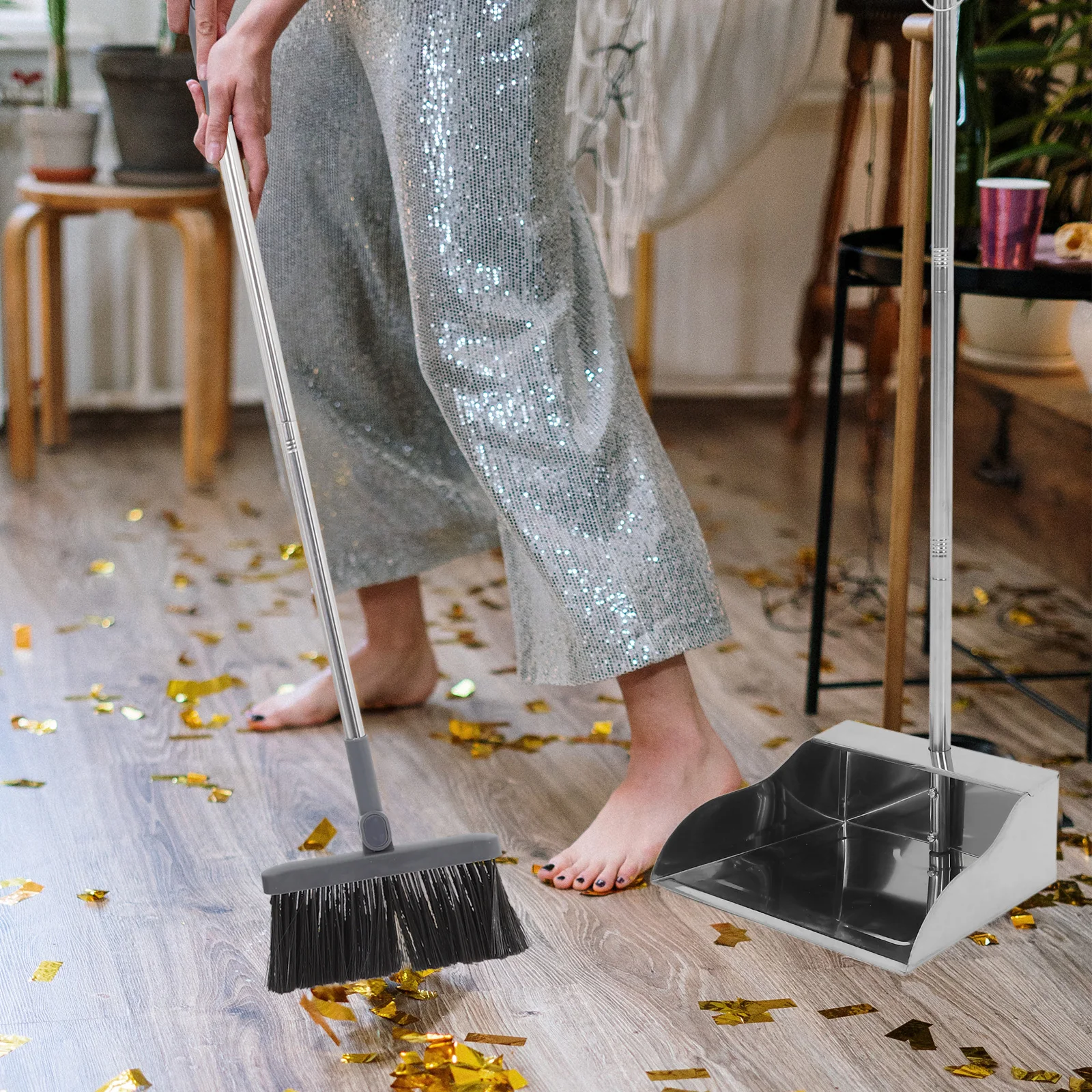 

Stainless Steel Trash Dust Pan Garbage Shovel Long Handle Large Capacity Ergonomic Wide Cleaning Tool Handheld