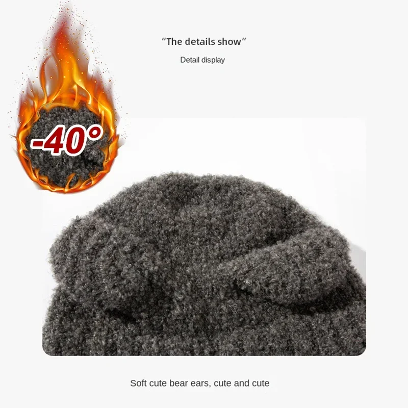 Outono inverno feminino chapéu de malha bonito estilo coreano urso orelha gorro quente proteção de ouvido natal tempo frio wear