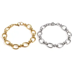 1PC Stainless Steel Bracelets For Men Women Silver Color Gold Color Oval Cross Buckle Connector Link Chain Jewelry Gifts Trend
