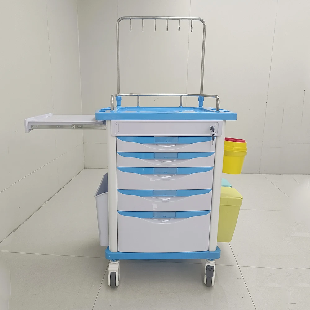 Medische noodkar, 5-lades noodhulptrolley, behandelkar voor ziekenhuis en kliniek, zwaarbelastbaar medisch materiaal