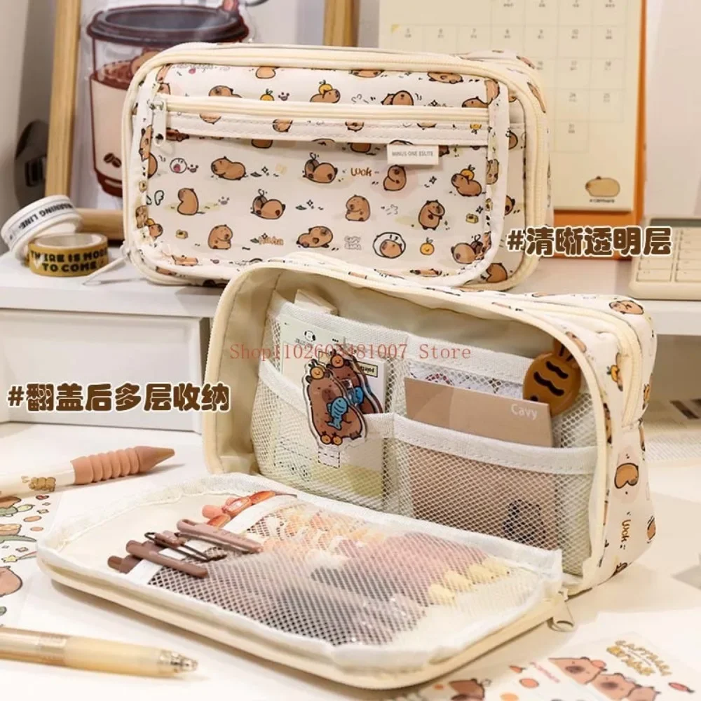 Transparent large capacity pencil case, Korean ins high aesthetic stationery box, elementary school student high-end pencil case