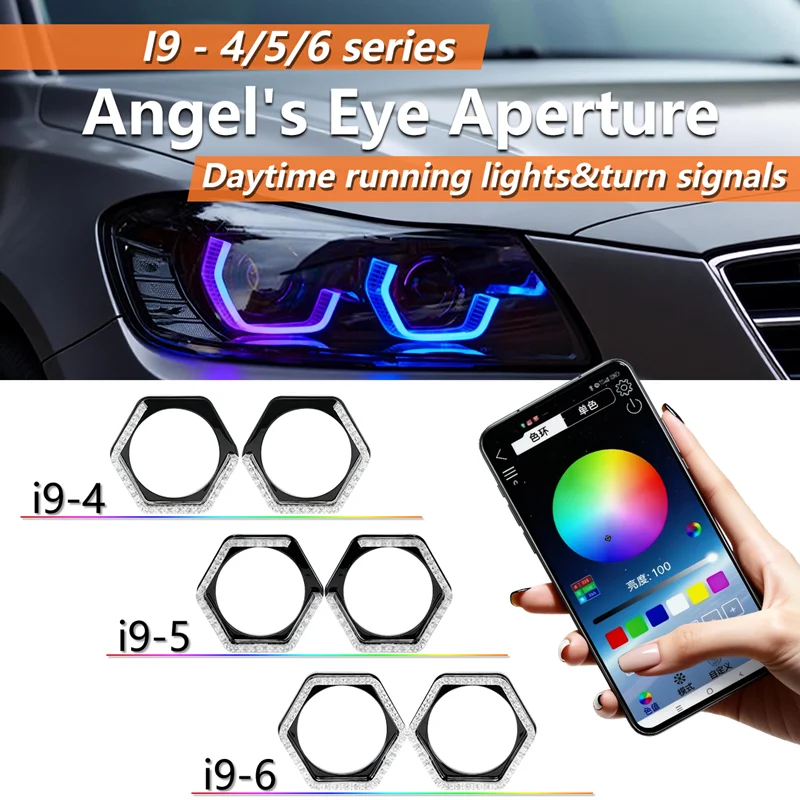 1/2PCS 5D RGB Angel Eyes Halo Rings Lights with Turn Signal Lights APP Bluetooth LED Motorcycle Retrofit DRL Car Headlight view 2
