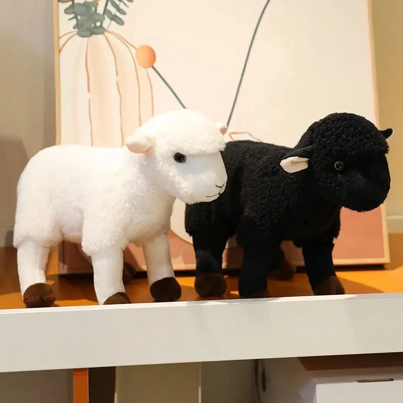 18/30 cm Realistico Pecora Peluche Bianco, Nero Simulato Pecora Peluche Bambola Pecora Ciondolo Peluche Giocattolo Regalo Di Compleanno Per Il Capretto