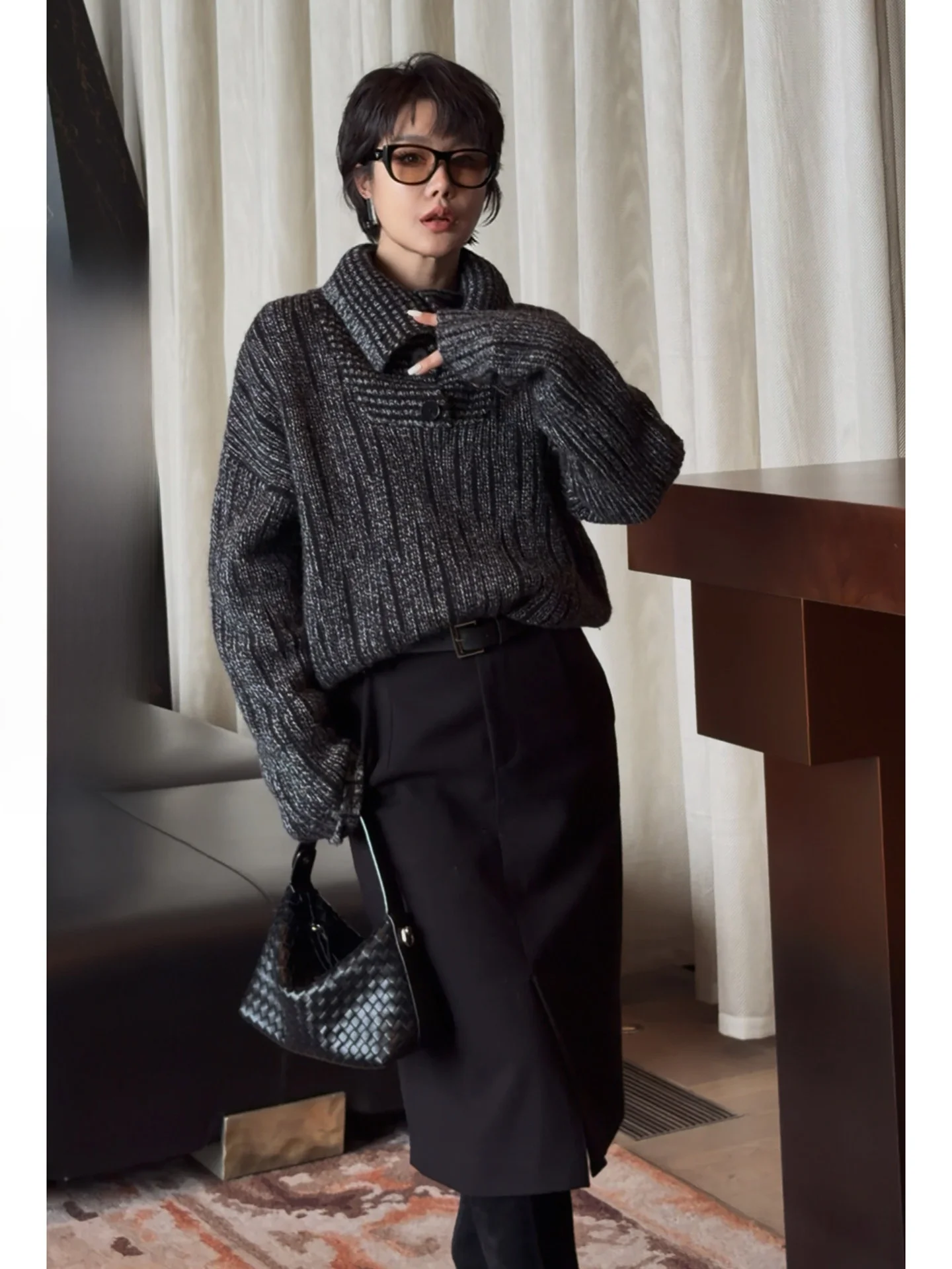 

Женский шерстяной свитер Camere Thiened, зимний вязаный полосатый повседневный свитер обычной длины, длинный шерстяной свитер из сетки Sve