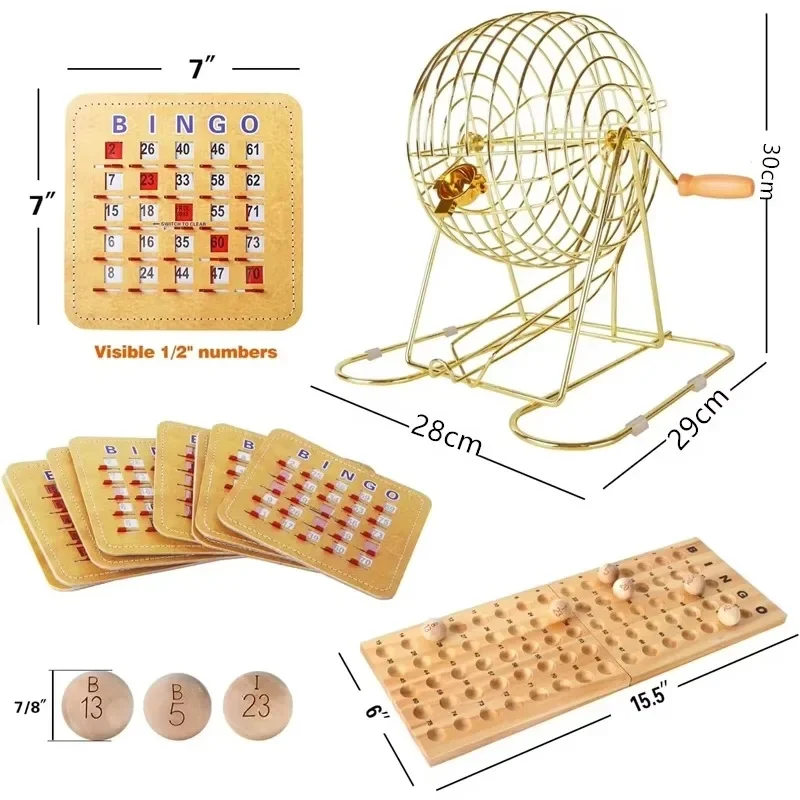 

Luxury party arcade 10 shutter sliding card wooden main board and bingo set with brass cage
