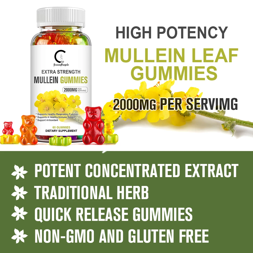 Mullein Leaf Extract Gummies Deep Sleep Better Detox & Cleanse Healthy, Bronchial &immune Function Herbal Supplement