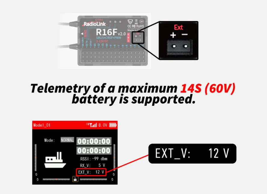 Radiolink R16F 16-Kanal-RC-Empfänger, Telemetrie, integrierter Simulator für RC-Flugzeug, Auto, Boot für 2,4 G Radio-Fernbedienung – Detail 4