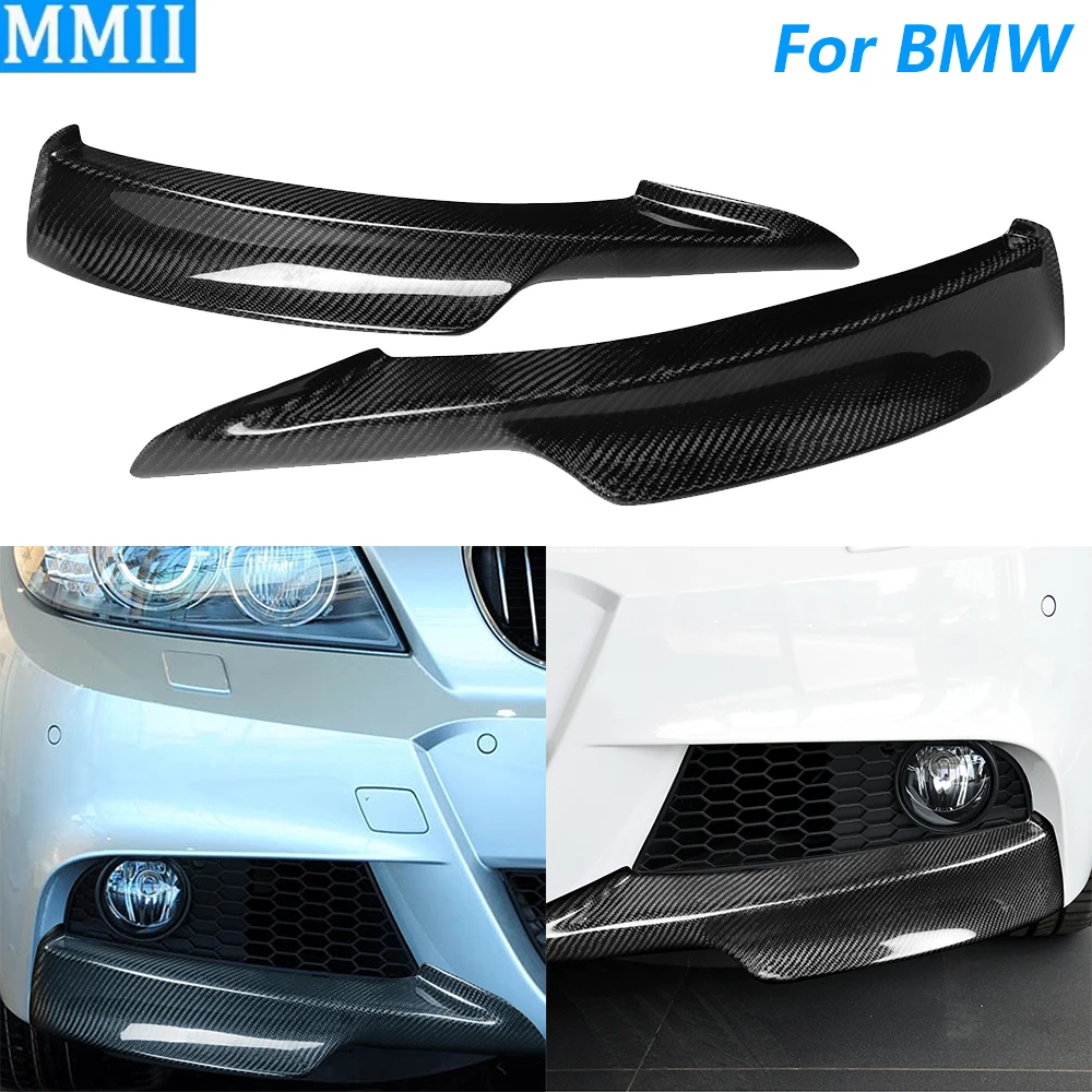 For BMW 3 Series E90 E91 2005-2008 Real Dry Carbon Fiber Front Bumper Spoiler Air Knife Panel Cover Car Accessories Modification