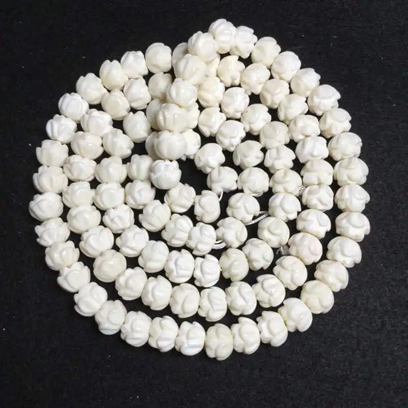 Wholesale 108PCS Tibet White Yak Bone Carved Padma Lotus Prayer Mala Loose Beads 8/10/12/14mm TSB0321