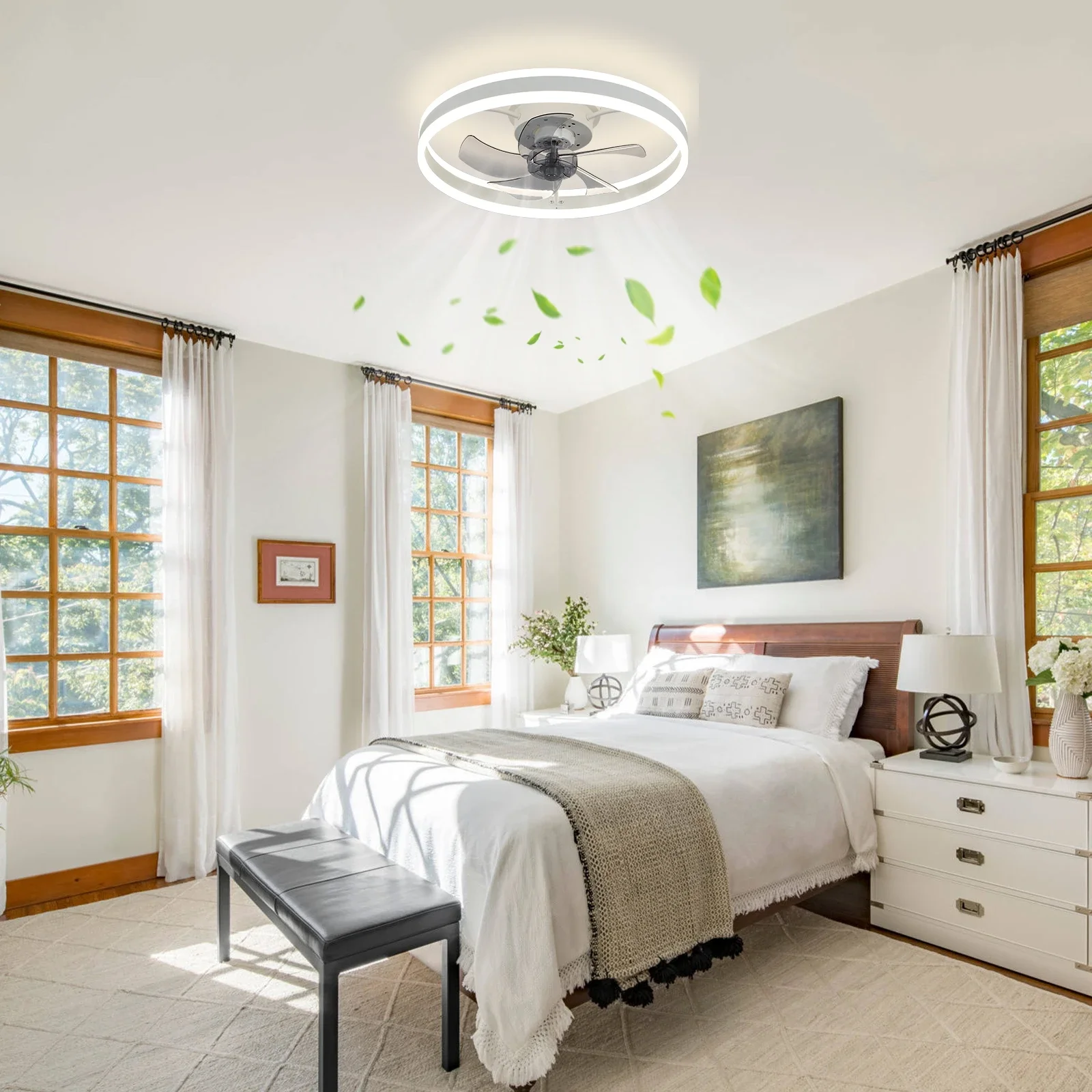 LED Fan Ceiling Light with 110V Voltage Equipped with Remote Control Stepless Dimming Adjustable Fan Timing and Multiple Levels