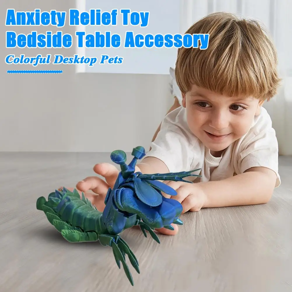 Mantis Shrimp Fidget Toy Anxiety Relief Shrimp with Movable Joints And Retractable Claws 3D Printed Articulated Shrimp Figurine