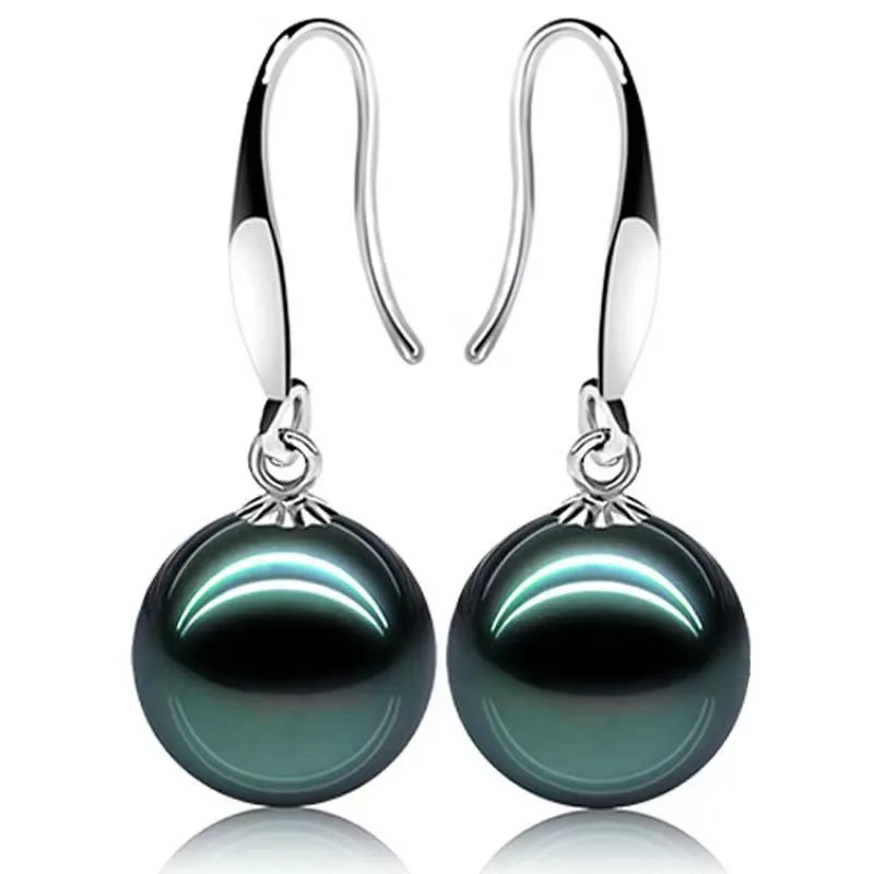 

Pair of Natural 13mm White Black Green Gold Purple Perfect Round Pearl Earrings, Wedding Gift, Free Shipping, Jewelry 99AAA
