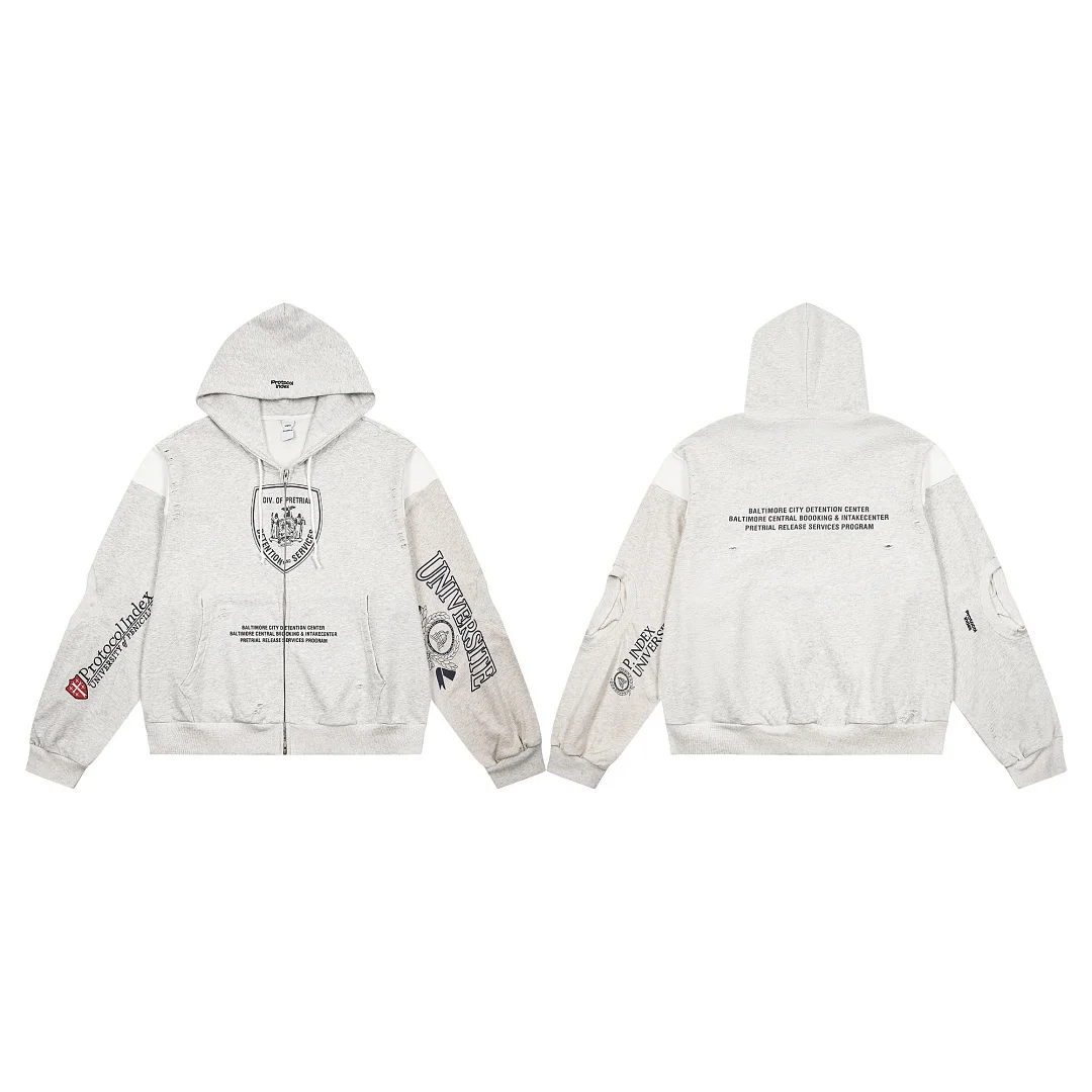 26fw Project Index Patchwork Sleeve Zip-up Hoodies High Quality Autumn Fleece Sweatshirt Men Women Hip hop Streetwear Tops