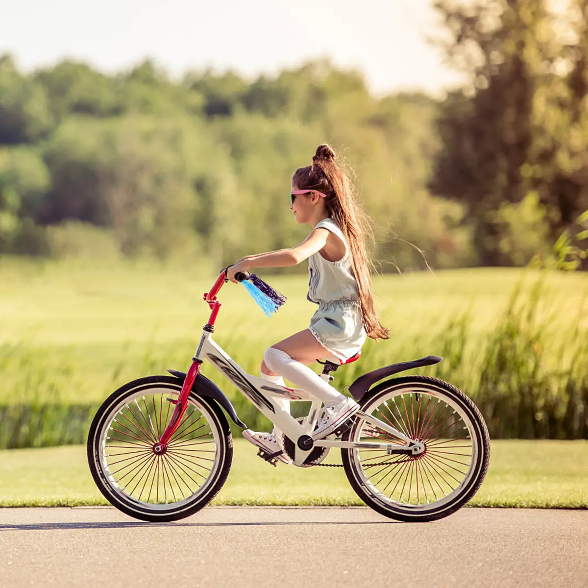 

6Pairs Bicycle Streamers Handlebar Tassels Sparkly Ribbons Pink Sky-Blue Purple Bike Decor for Tricycles Scooters
