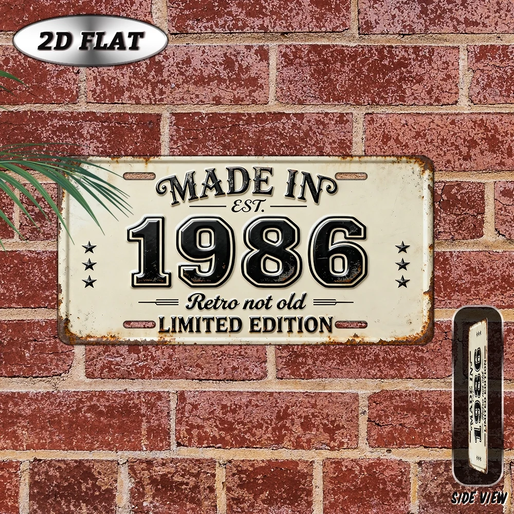 2D Flat - 【2D Flat】 1pc 2D Flat Vintage Metal Aluminum Sign Decoration | Made in 1986, 12'' × 6'' Retro Sign, Outdoor Plaque & W
