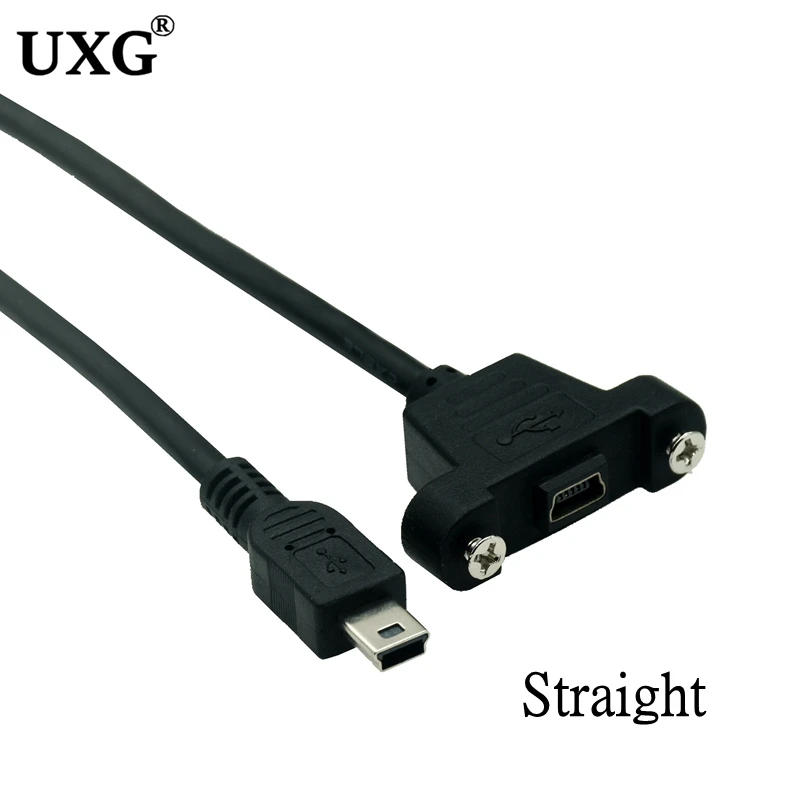 Up Down Right Left Angled 90 Degree Angle USB Extension Cable Mini USB Panel Mount Type Male to Female Adapter Cable with Screws