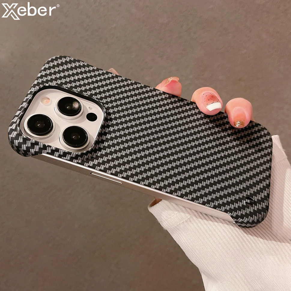 Ultra Thin Carbon Fibre Pattern Frameless Phone Case For iPhone 15 11 12 13 14 Pro Max Mini XR X XS 7 8 Plus SE Slim Hard Cover