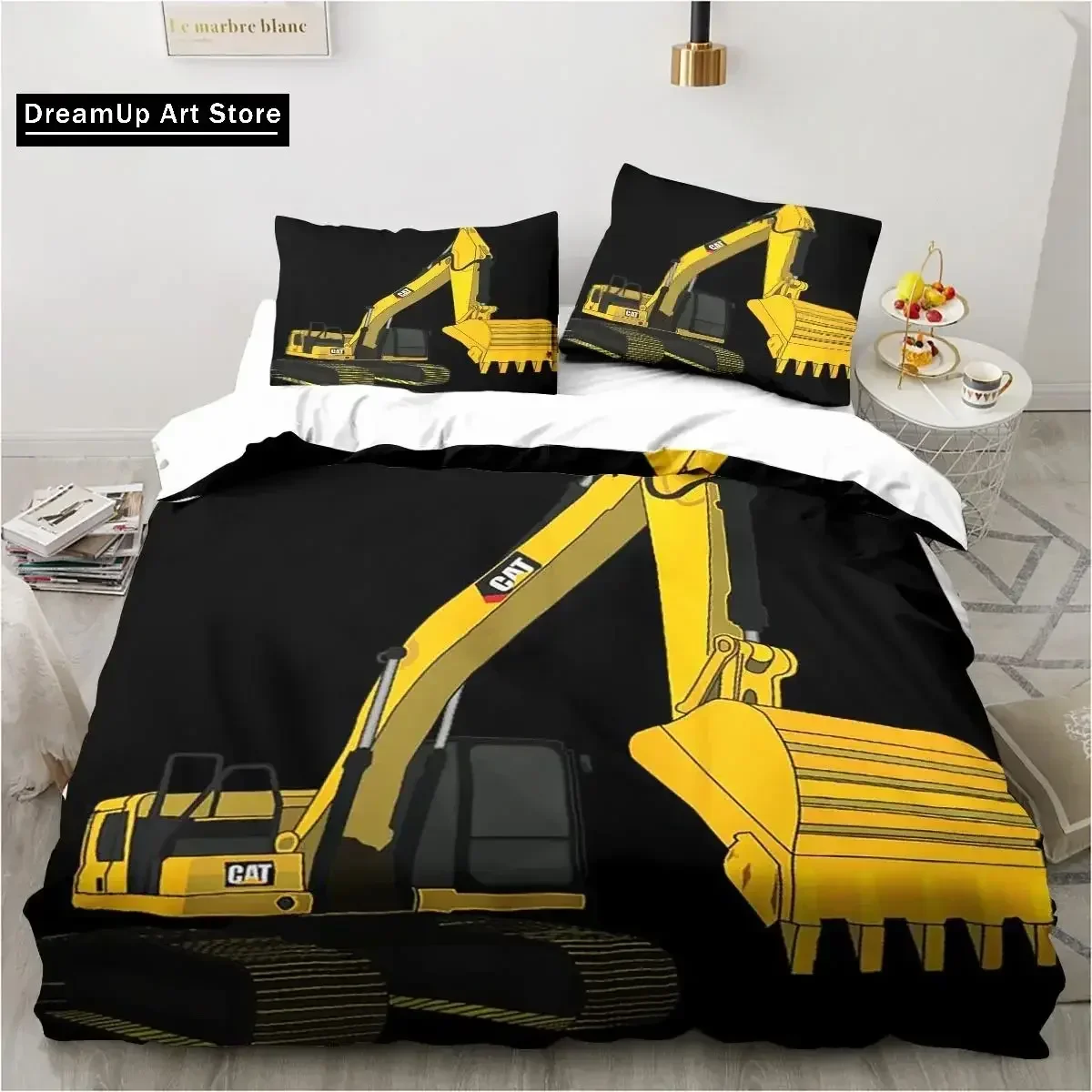 

3D Print E-Excavator Fashion CAT Bedding Set Boys Girls Twin Queen Full Size Duvet Cover Pillowcase Bed Adult Bedroom