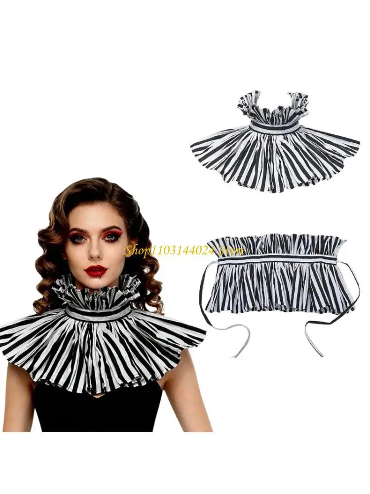 

N5KE Fun Clown Stripe Detachable Collar Decorative Collar Fashion Accessory for Party