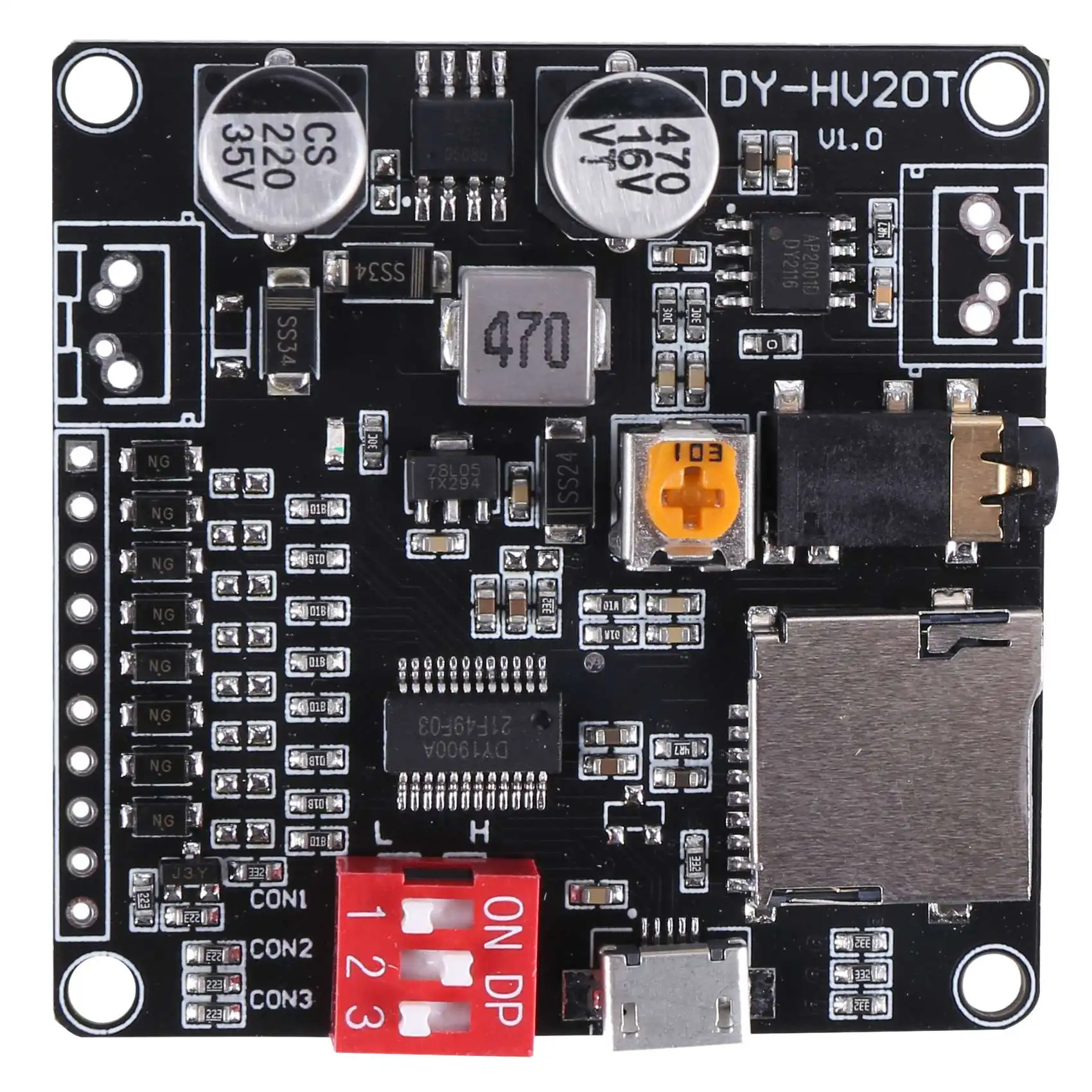 A62T-DY-HV20T 12V/24V Power Supply10W/20W Voice Playback Module Supporting Micro-SD Card MP3 Music Player for Arduino