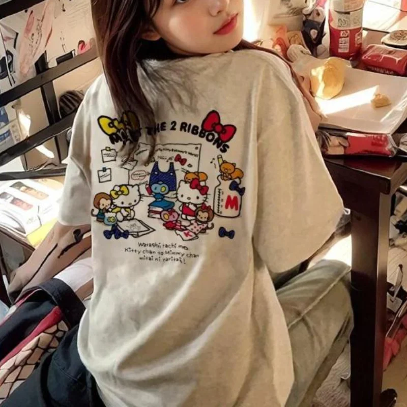 

Sanrio Hello Kitty Short Sleeve T Shirt Cartoon Women Couples Casual Wear American Style Kawaii Print Cut Label Surplus Stock