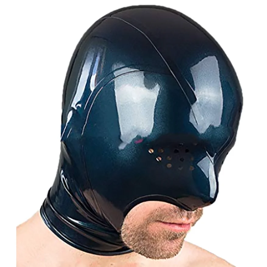 Sexy  Latex Gummi Women Men Hood Rubber Face Game Mask with Mesh Holes Eyes Handmade Head Cover S-LM286