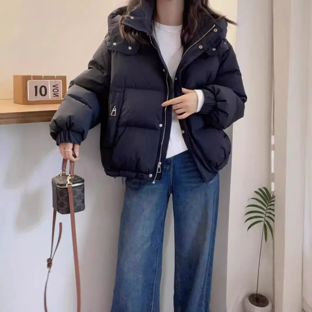 Chaqueta de plumón para mujer, abrigo corto de algodón holgado de talla grande, versión coreana 2025, abrigo informal cálido con capucha, otoño e invierno