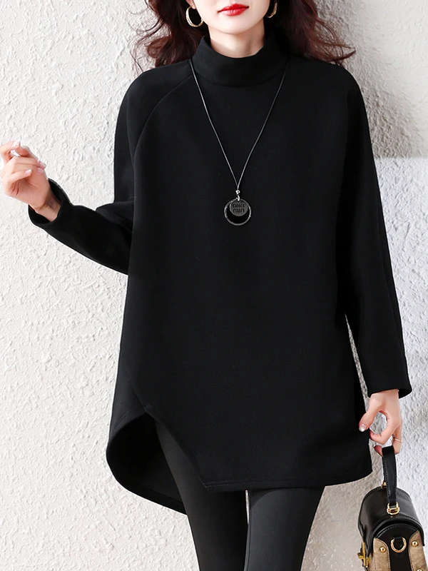 Losse lange Sve-hoodie Dames plus maat Spring Faion Inner Wear f Hoge kraag Casual Comfortabel Boting irt