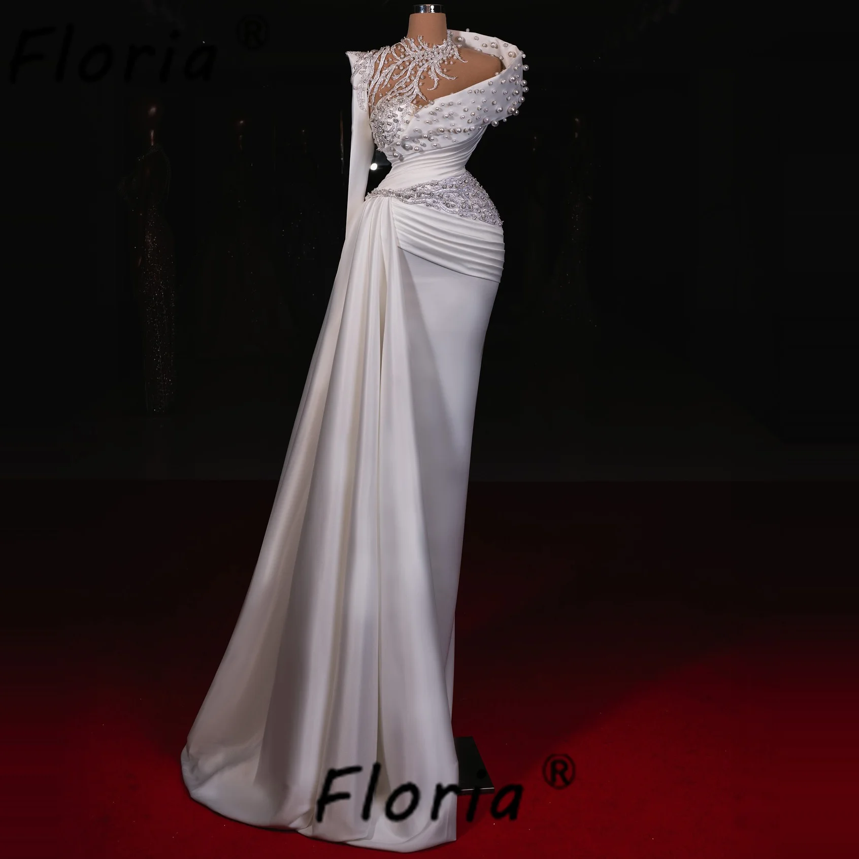 Vestido de noche elegante con cuentas de cristal, diseño especial de escote, vestido para ocasión Formal de Memaid, vestido de fiesta de celebridades con perlas personalizado