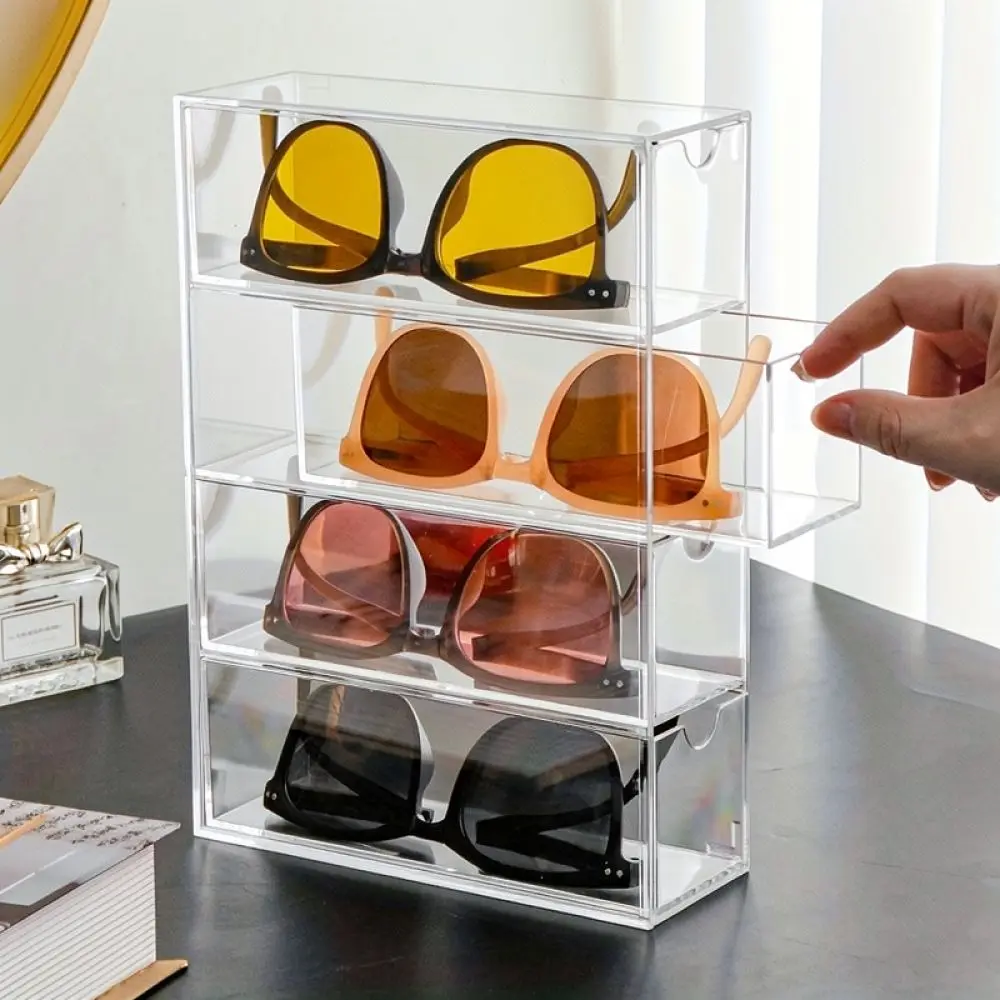 Acrylic Eyewear Display Drawer Organizer Stackable Desktop Storage Case Dustproof Cosmetic Jewelry Holder Box