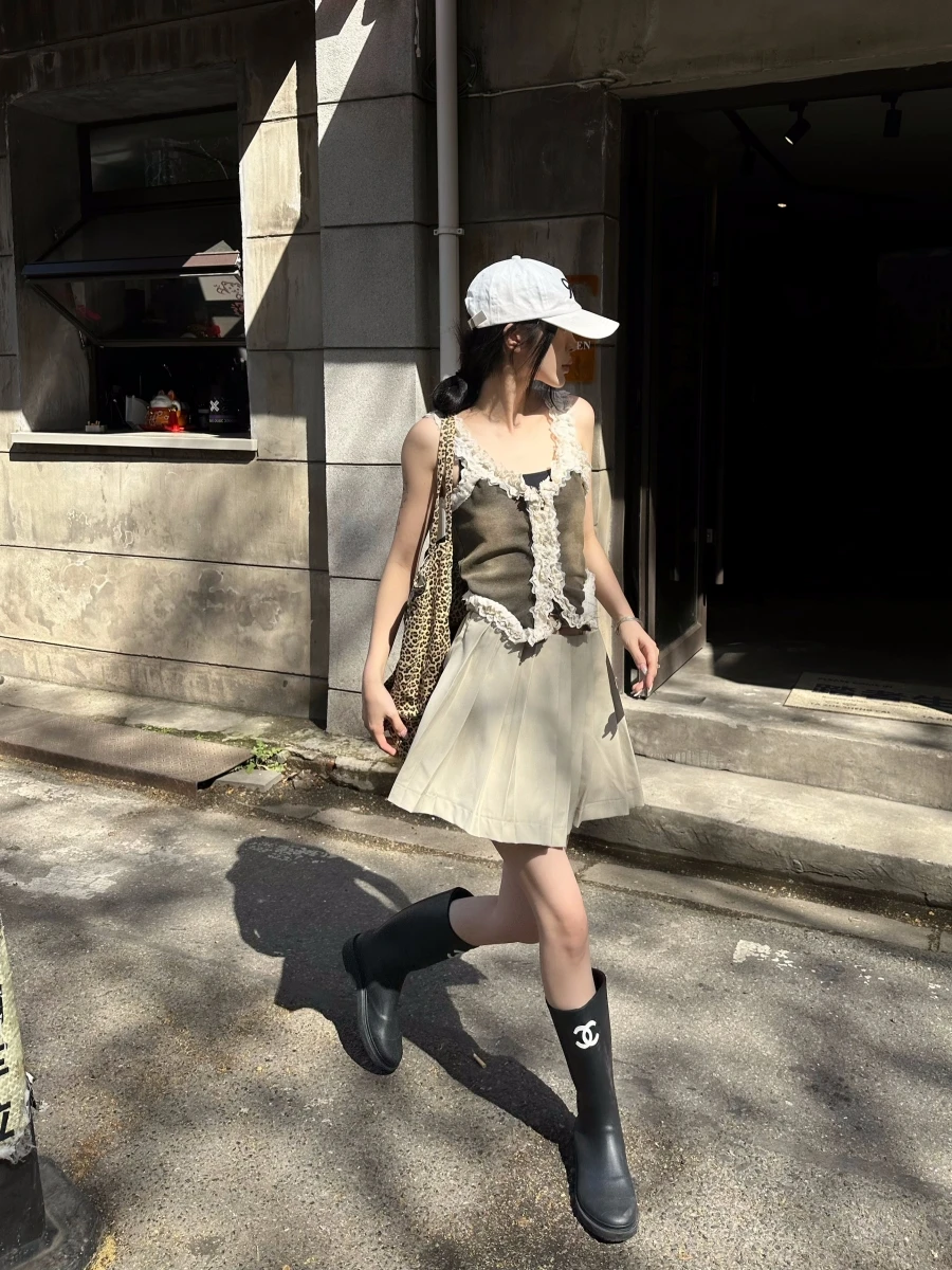 

Юбка Tristine2024 А-силуэта женская летняя новая плиссированная длиной 3/4, в студенческом стиле, из смесового полиэстера и хлопка