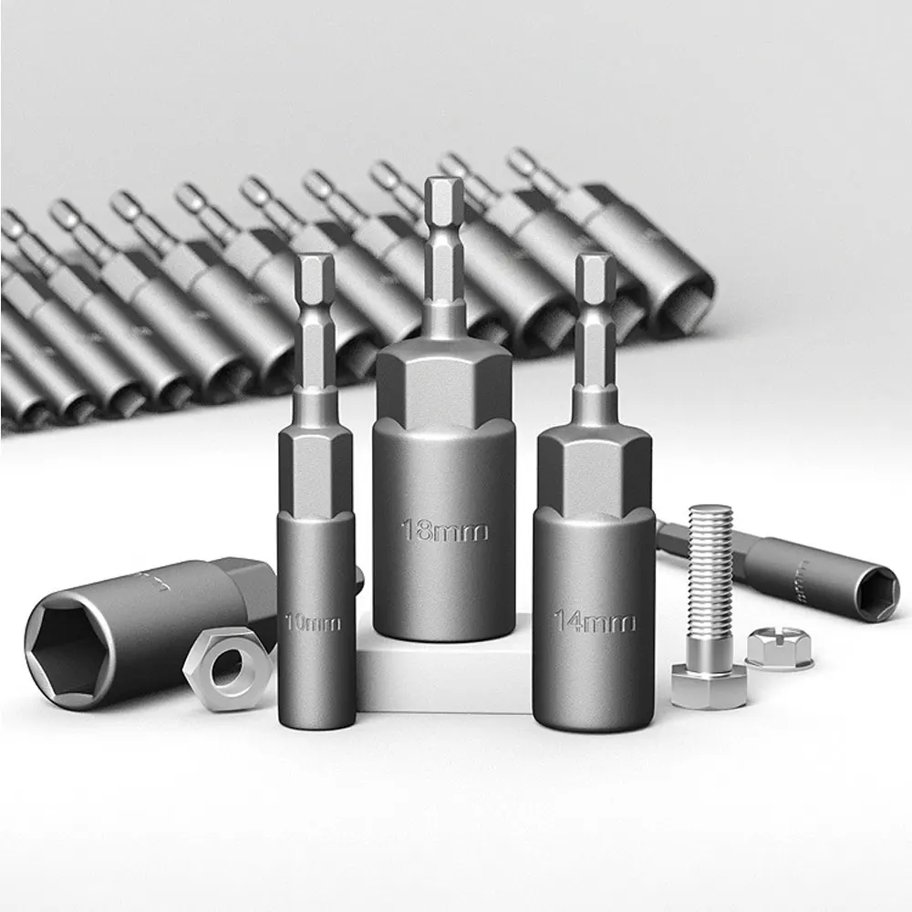 10/15Pcs 80mm Length Deepen Power Nut Driver Drill Bit Set 5.5-19MM Impact Socket Adapter for Power Tools 6.35MM Hex Shank